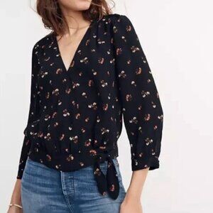 MADEWELL Wrap Top in Flower Toss Black floral S